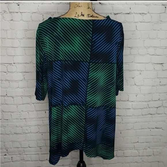 Vintage 90's Geometric Blue Green Flowy Shirt - Picture 3 of 11